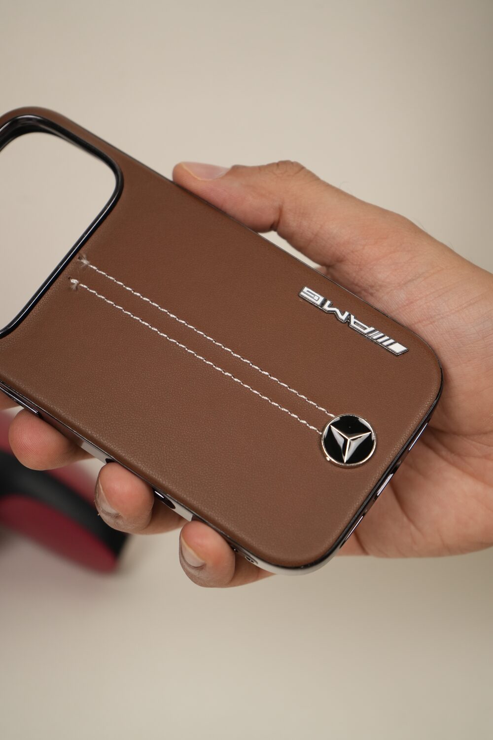 iPhone 17 Pro Max AMG Edition Stitched PU Leather Case Cover