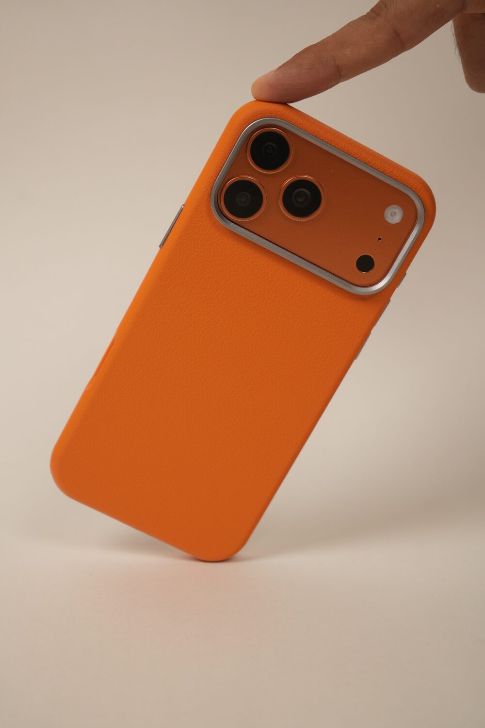 iPhone 17 Pro PU Leather Case with Metal Camera Frame & Built-in MagSafe Back Cover