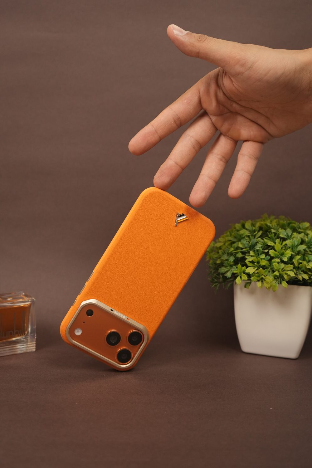 iPhone 17 Pro Max PU Leather Case with Gold Metal Camera Frame | Shockproof & Anti-Fingerprint