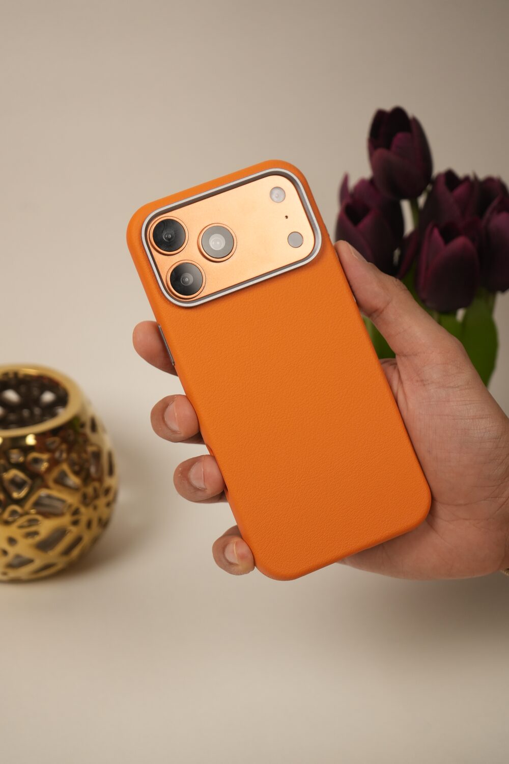 iPhone 17 Pro PU Leather Case with Metal Camera Frame & Built-in MagSafe Back Cover