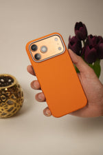 iPhone 17 Pro PU Leather Case with Metal Camera Frame & Built-in MagSafe Back Cover