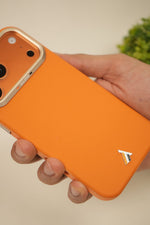 iPhone 17 Pro Max PU Leather Case with Gold Metal Camera Frame | Shockproof & Anti-Fingerprint