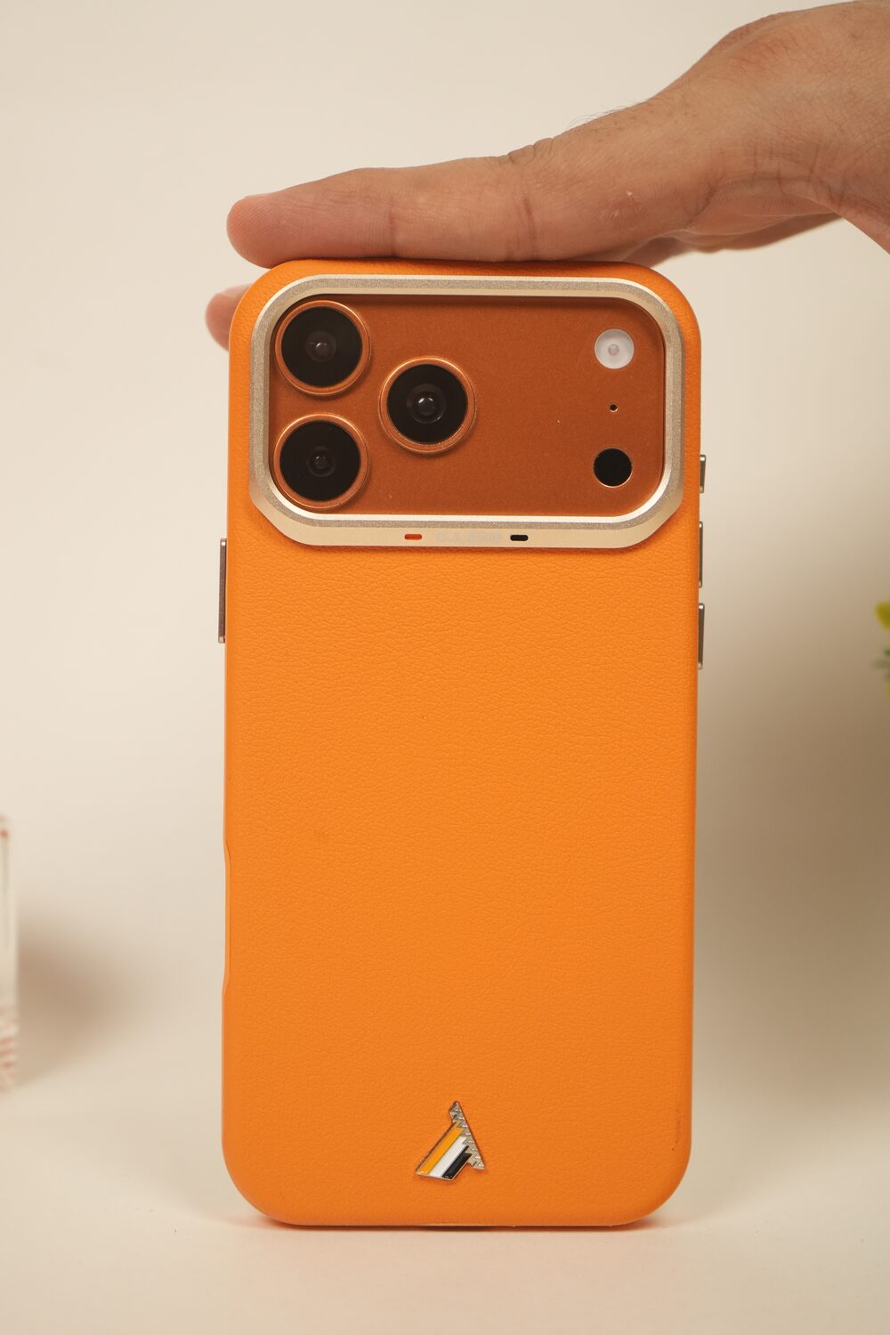 iPhone 17 Pro Max PU Leather Case with Gold Metal Camera Frame | Shockproof & Anti-Fingerprint