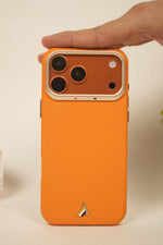 iPhone 17 Pro Max PU Leather Case with Gold Metal Camera Frame | Shockproof & Anti-Fingerprint