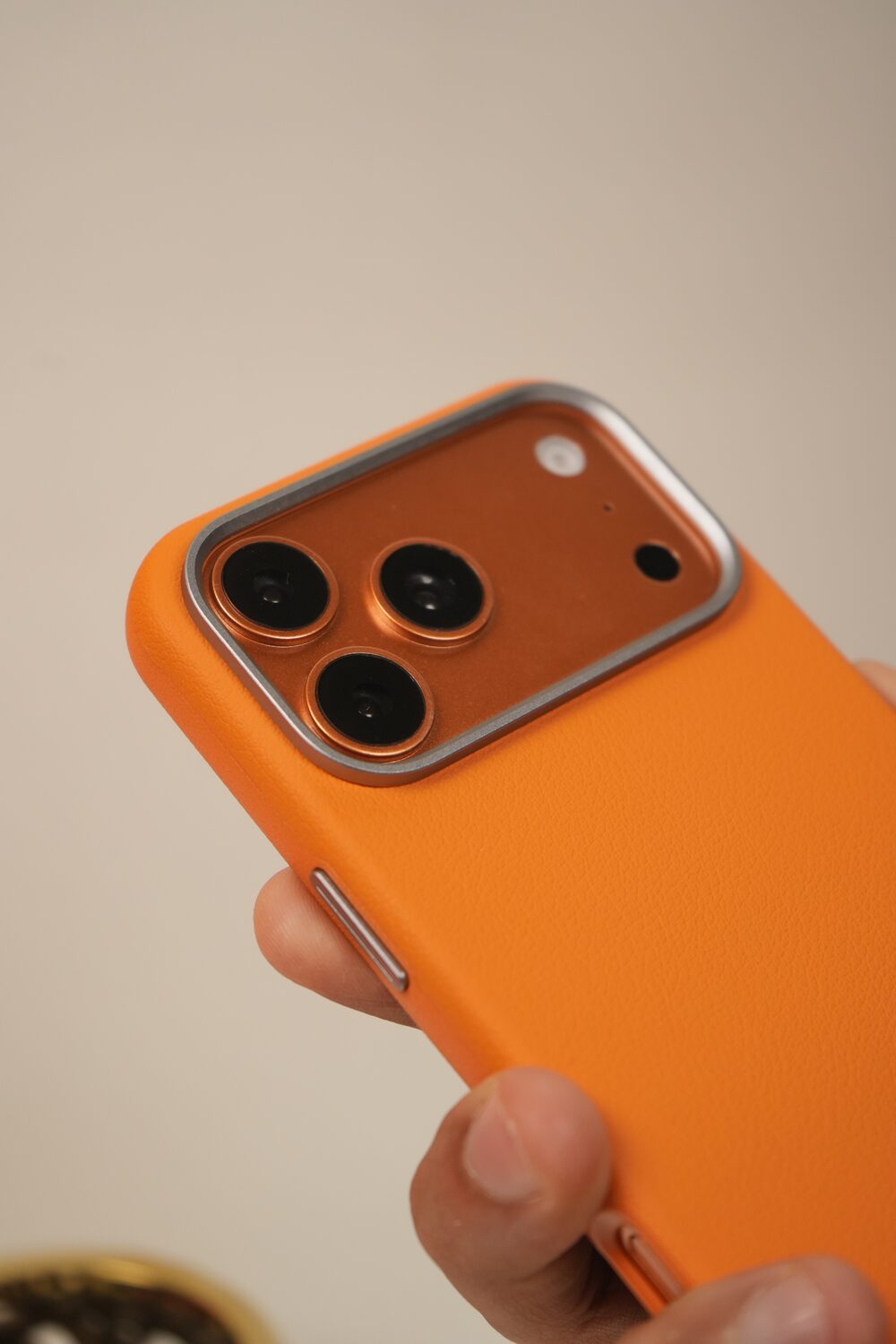 iPhone 17 Pro PU Leather Case with Metal Camera Frame & Built-in MagSafe Back Cover