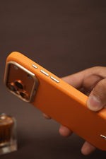 iPhone 17 Pro Max PU Leather Case with Gold Metal Camera Frame | Shockproof & Anti-Fingerprint