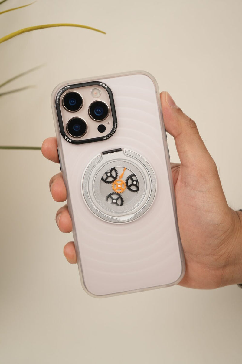 iPhone 16 Pro Max  Frosted MagSafe Case with Mechanical Gear 360° Rotating Ring Stand | Camera Protection
