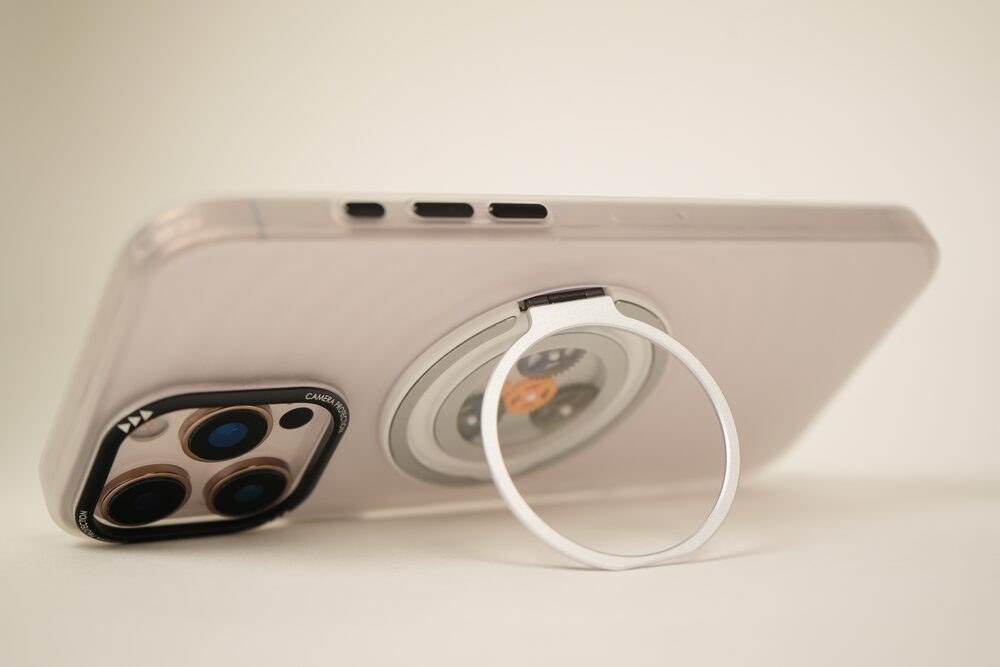 iPhone 16 Pro Max  Frosted MagSafe Case with Mechanical Gear 360° Rotating Ring Stand | Camera Protection