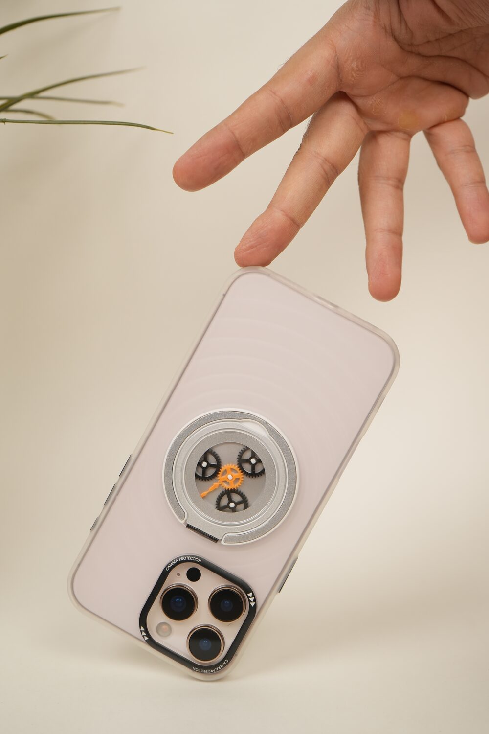iPhone 16 Pro Max  Frosted MagSafe Case with Mechanical Gear 360° Rotating Ring Stand | Camera Protection