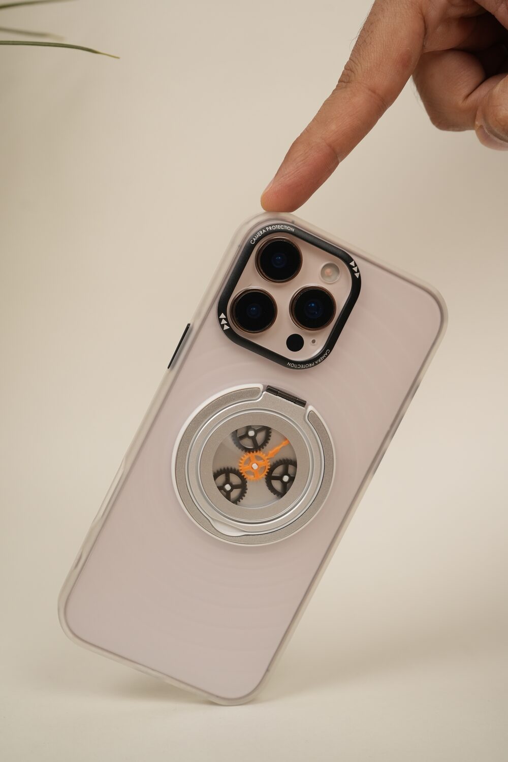 iPhone 16 Pro Max  Frosted MagSafe Case with Mechanical Gear 360° Rotating Ring Stand | Camera Protection