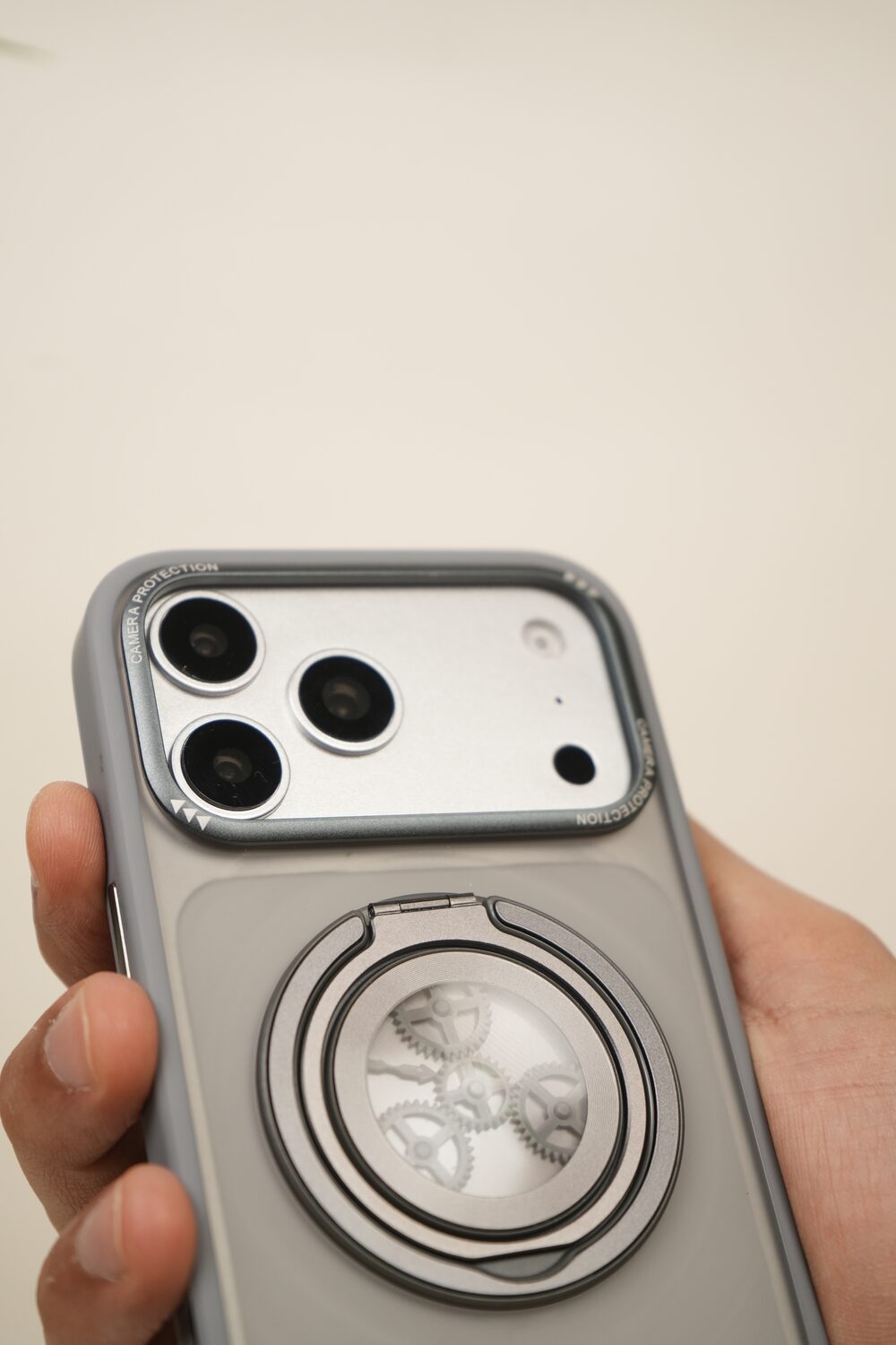 iPhone 17 Pro Max  Frosted MagSafe Case with Mechanical Gear 360° Rotating Ring Stand | Camera Protection