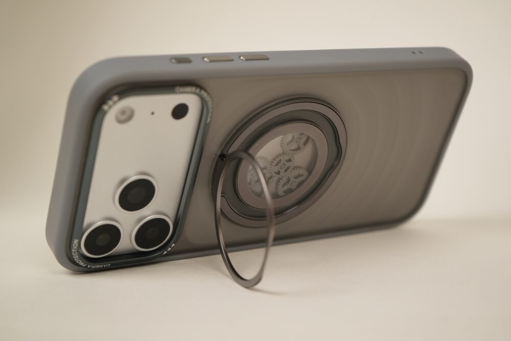 iPhone 17 Pro Max  Frosted MagSafe Case with Mechanical Gear 360° Rotating Ring Stand | Camera Protection