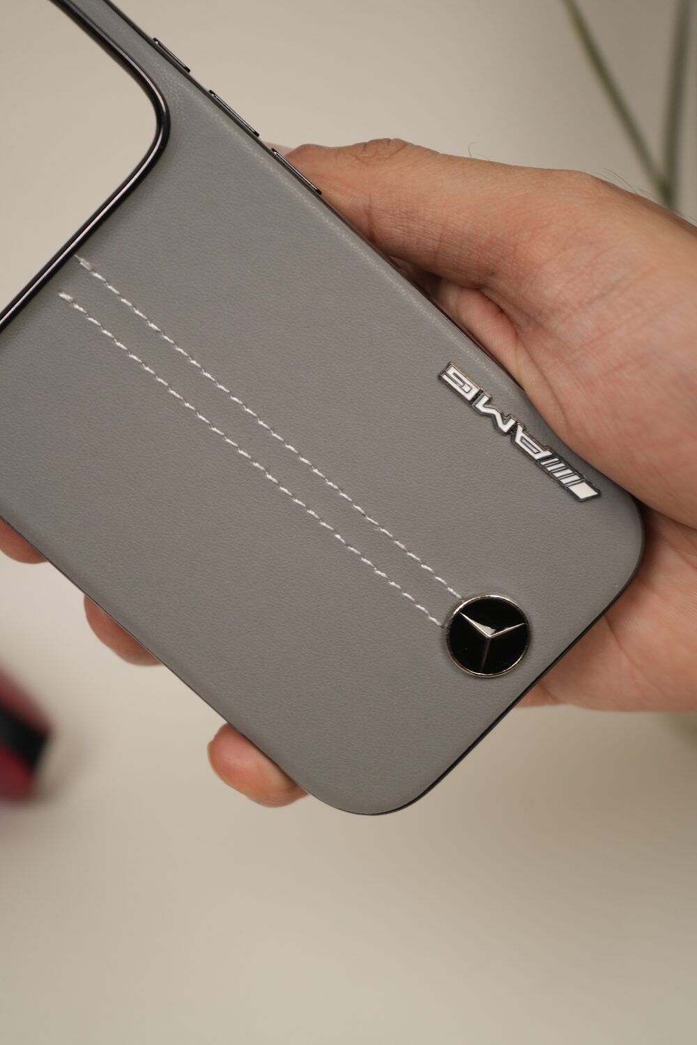 iPhone 17 Pro Max AMG Edition Stitched PU Leather Case Cover