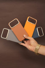 iPhone 17 Pro Max PU Leather Case with Gold Metal Camera Frame | Shockproof & Anti-Fingerprint