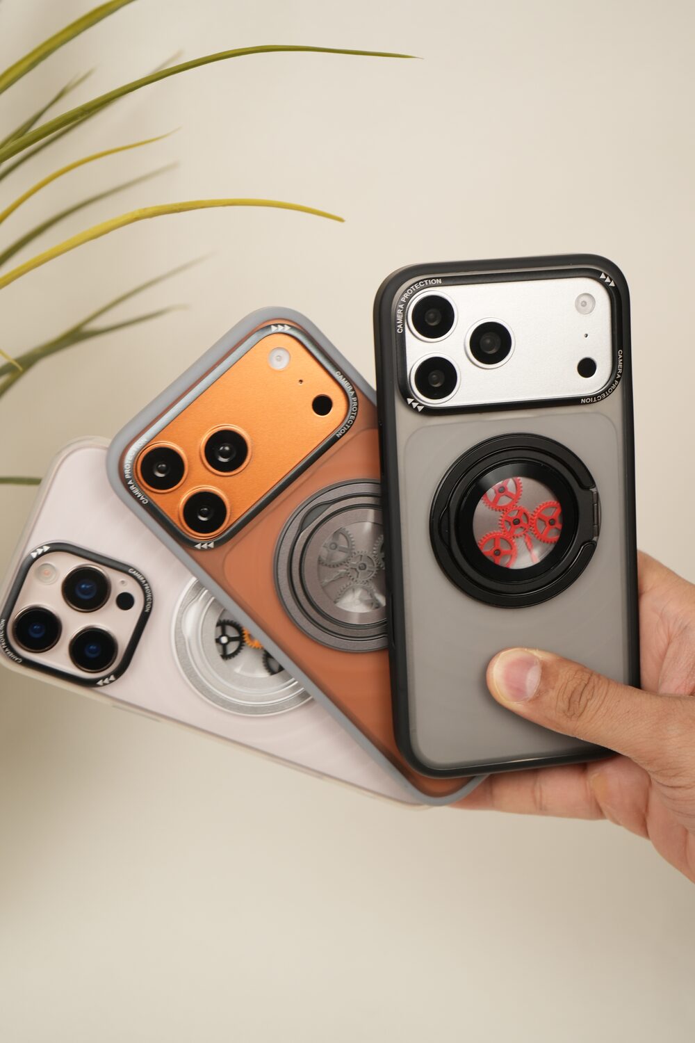 iPhone 16 Pro Max  Frosted MagSafe Case with Mechanical Gear 360° Rotating Ring Stand | Camera Protection