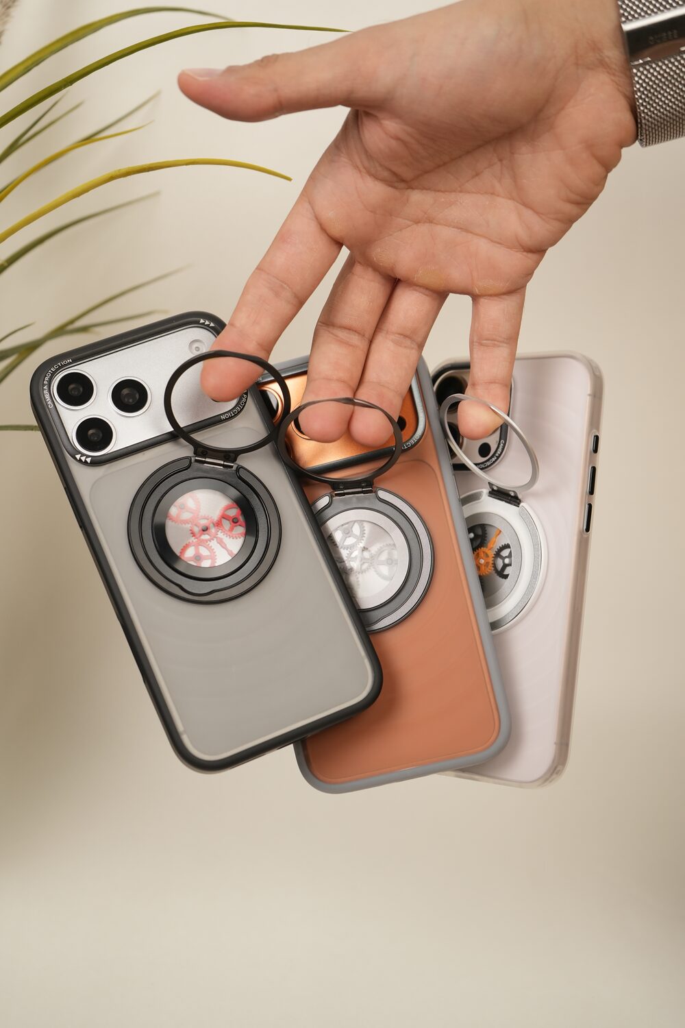 iPhone 16 Pro Max  Frosted MagSafe Case with Mechanical Gear 360° Rotating Ring Stand | Camera Protection