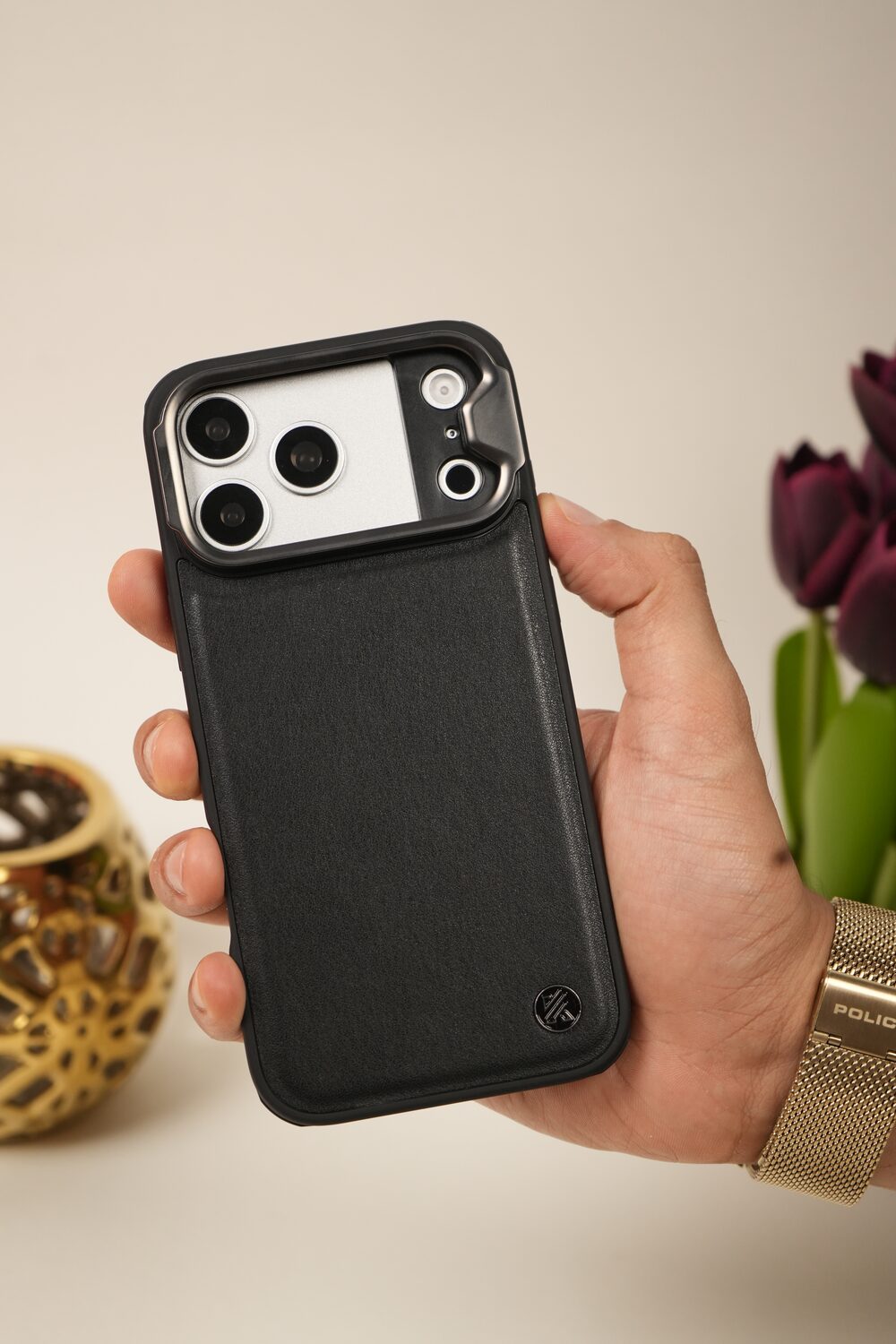 iPhone 17 Pro Max Genuine Leather Case with Metal Camera Frame & Microfiber Lining