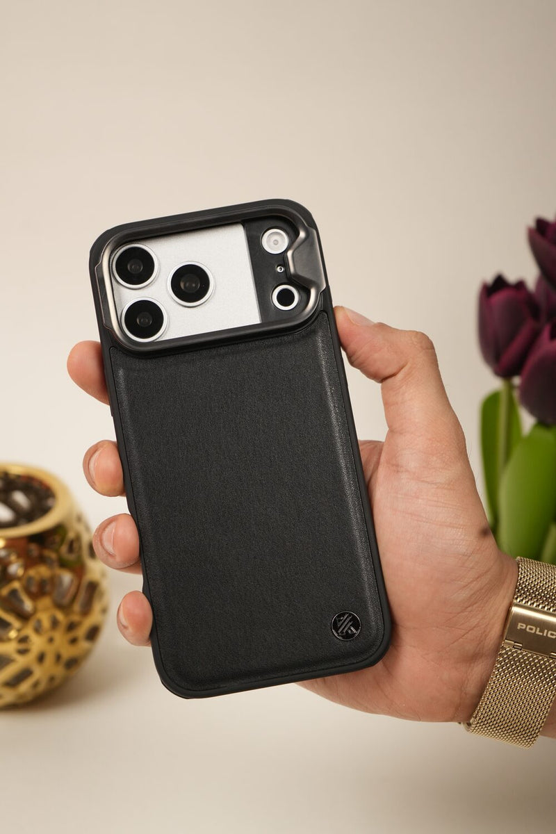 iPhone 17 Pro Max Genuine Leather Case with Metal Camera Frame & Microfiber Lining