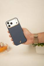 iPhone 17 Pro Max PU Leather Case with Gold Metal Camera Frame | Shockproof & Anti-Fingerprint