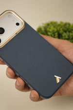 iPhone 17 Pro Max PU Leather Case with Gold Metal Camera Frame | Shockproof & Anti-Fingerprint