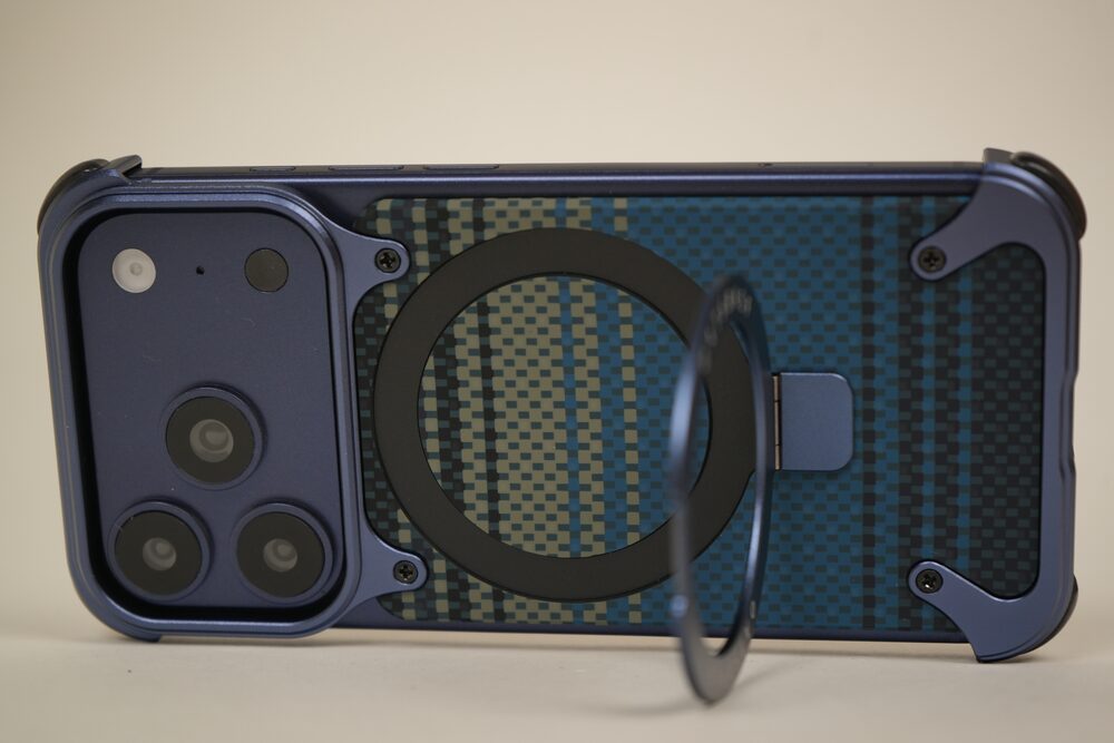 iPhone 17 Pro Max / 16 Pro Max Woven Plaid MagSafe Case with Rotating Ring Stand | Frameless Alloy Edition