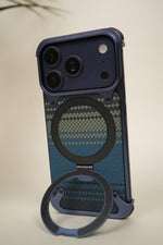 iPhone 17 Pro Max / 16 Pro Max Woven Plaid MagSafe Case with Rotating Ring Stand | Frameless Alloy Edition