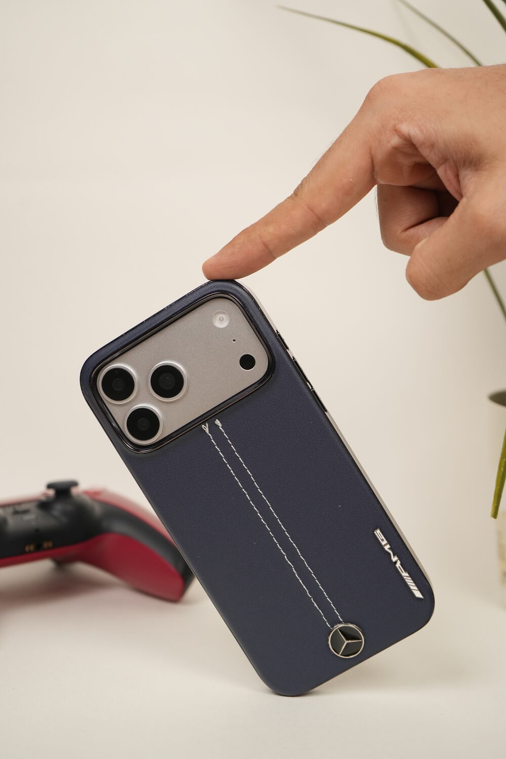 iPhone 17 Pro Max AMG Edition Stitched PU Leather Case Cover