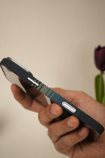 iPhone 17 Pro Max Carbon Fiber Texture Design Hard Pc MagSafe Case Cover BlueGreen