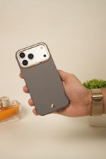 iPhone 17 Pro Max PU Leather Case with Gold Metal Camera Frame | Shockproof & Anti-Fingerprint