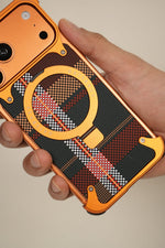 iPhone 17 Pro Max / 16 Pro Max Woven Plaid MagSafe Case with Rotating Ring Stand | Frameless Alloy Edition