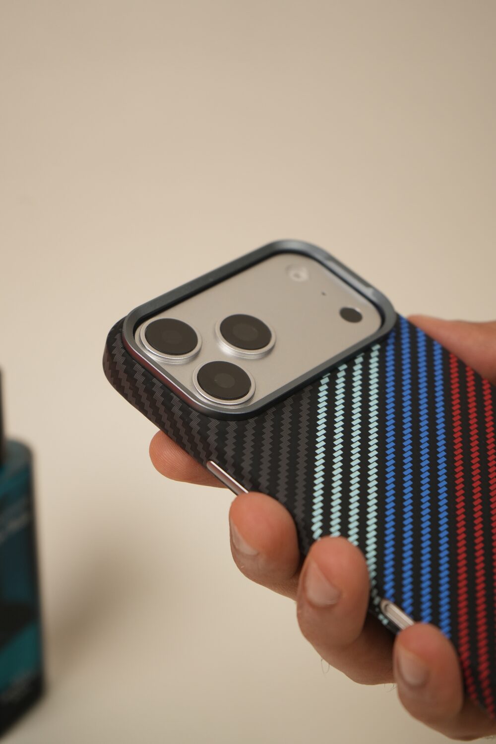 iPhone 17 Pro Max Carbon Fiber Texture Design Hard Pc MagSafe Case Cover BlueGreen