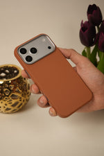 iPhone 17 Pro PU Leather Case with Metal Camera Frame & Built-in MagSafe Back Cover