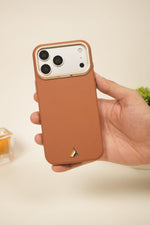 iPhone 17 Pro Max PU Leather Case with Gold Metal Camera Frame | Shockproof & Anti-Fingerprint