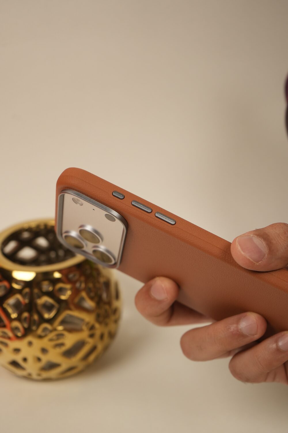 iPhone 17 Pro PU Leather Case with Metal Camera Frame & Built-in MagSafe Back Cover
