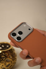 iPhone 17 Pro PU Leather Case with Metal Camera Frame & Built-in MagSafe Back Cover
