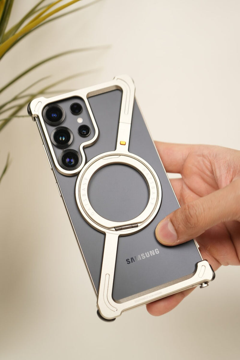Samsung S25 Ultra Naked Aluminum Z-Frame Case with 360° Rotating MagSafe Ring Stand