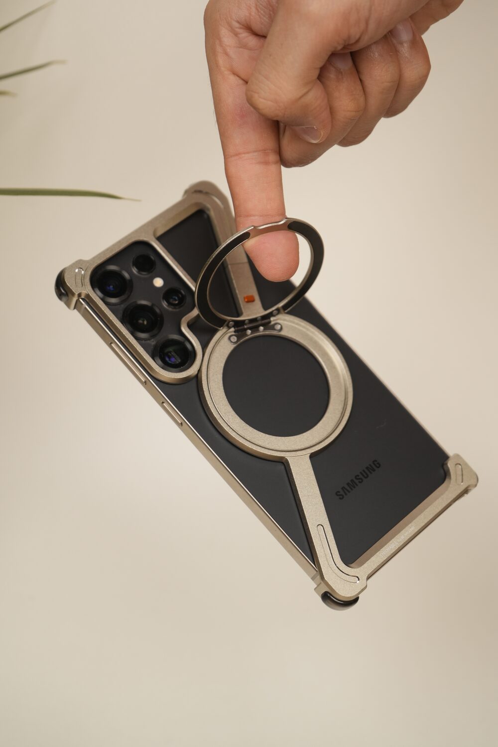 Samsung S25 Ultra Naked Aluminum Z-Frame Case with 360° Rotating MagSafe Ring Stand