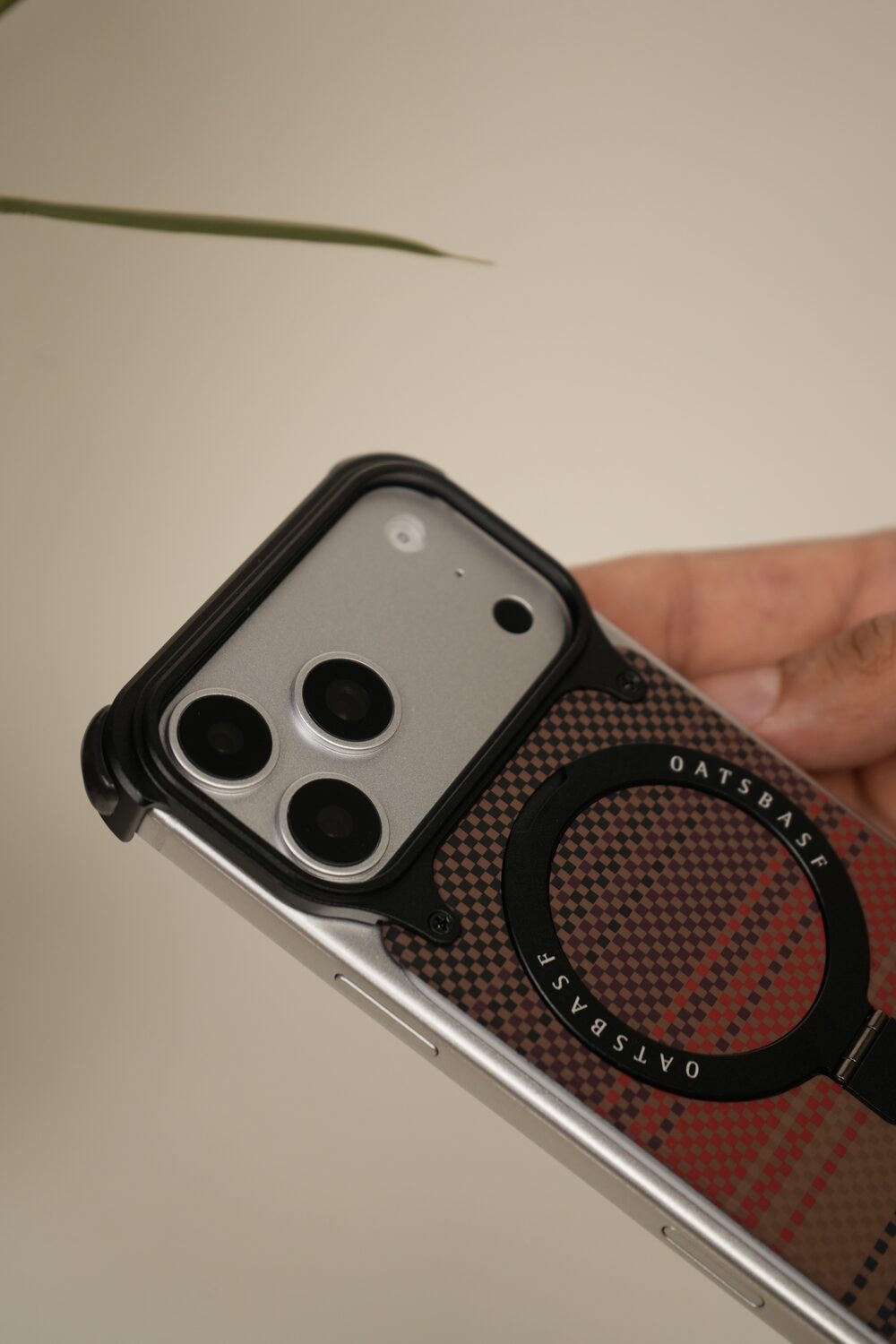 iPhone 17 Pro Max / 16 Pro Max Woven Plaid MagSafe Case with Rotating Ring Stand | Frameless Alloy Edition