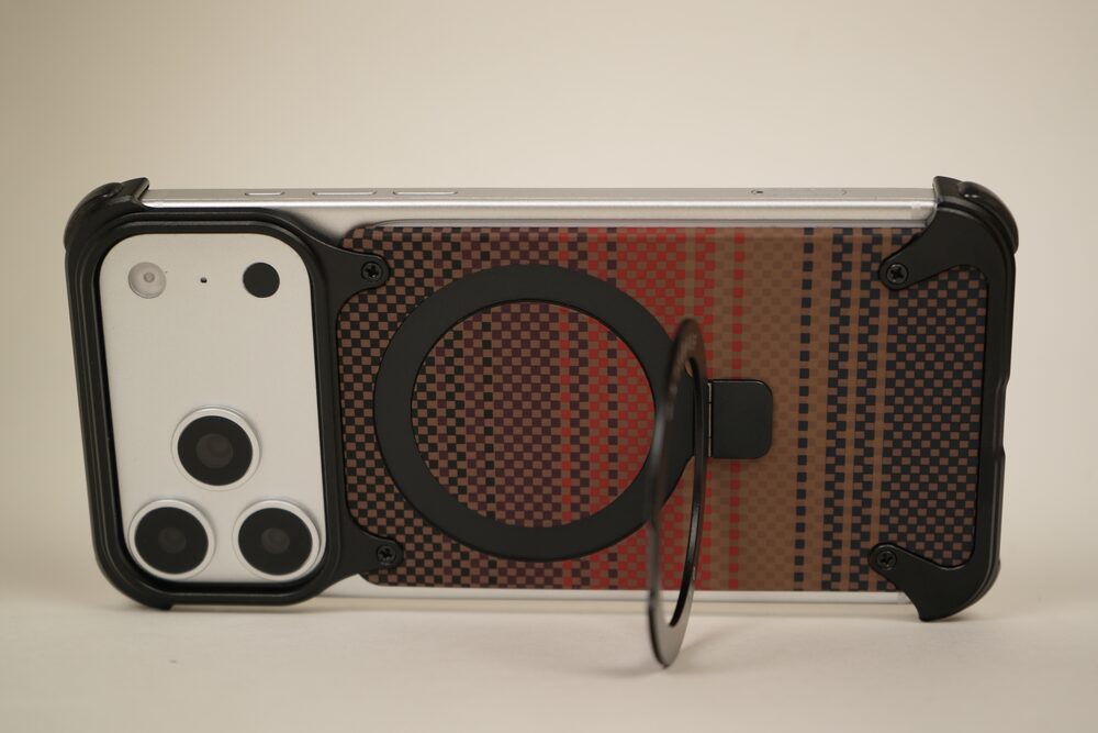 iPhone 17 Pro Max / 16 Pro Max Woven Plaid MagSafe Case with Rotating Ring Stand | Frameless Alloy Edition