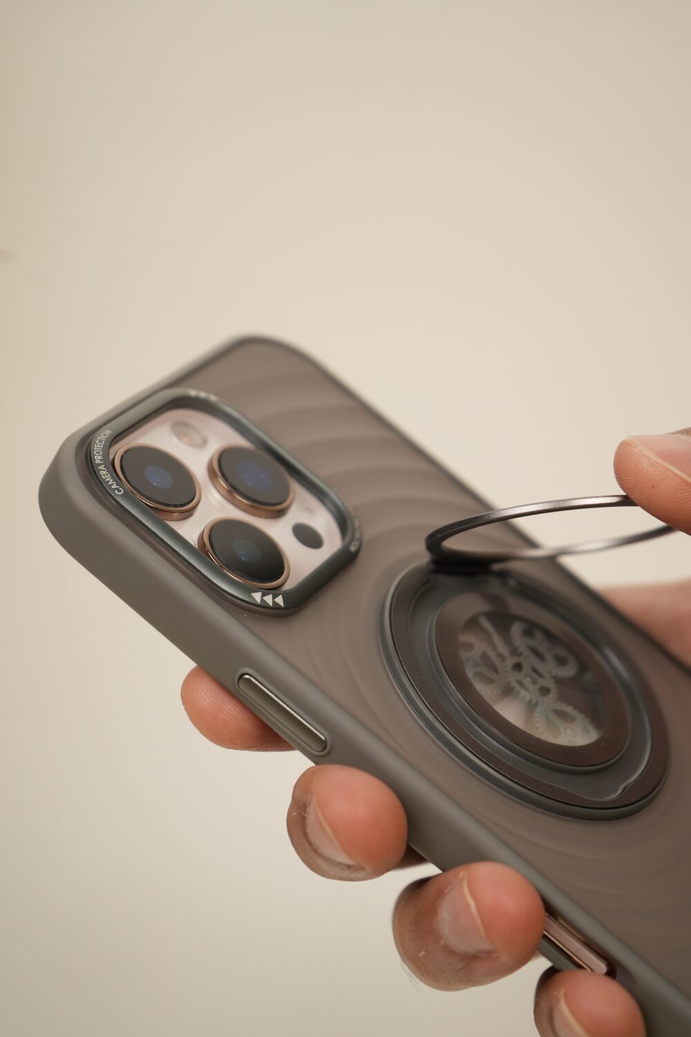 iPhone 16 Pro Max  Frosted MagSafe Case with Mechanical Gear 360° Rotating Ring Stand | Camera Protection