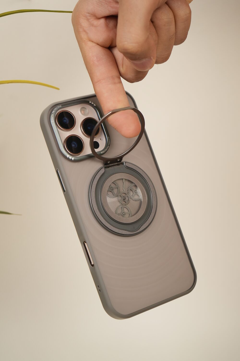 iPhone 16 Pro Max  Frosted MagSafe Case with Mechanical Gear 360° Rotating Ring Stand | Camera Protection