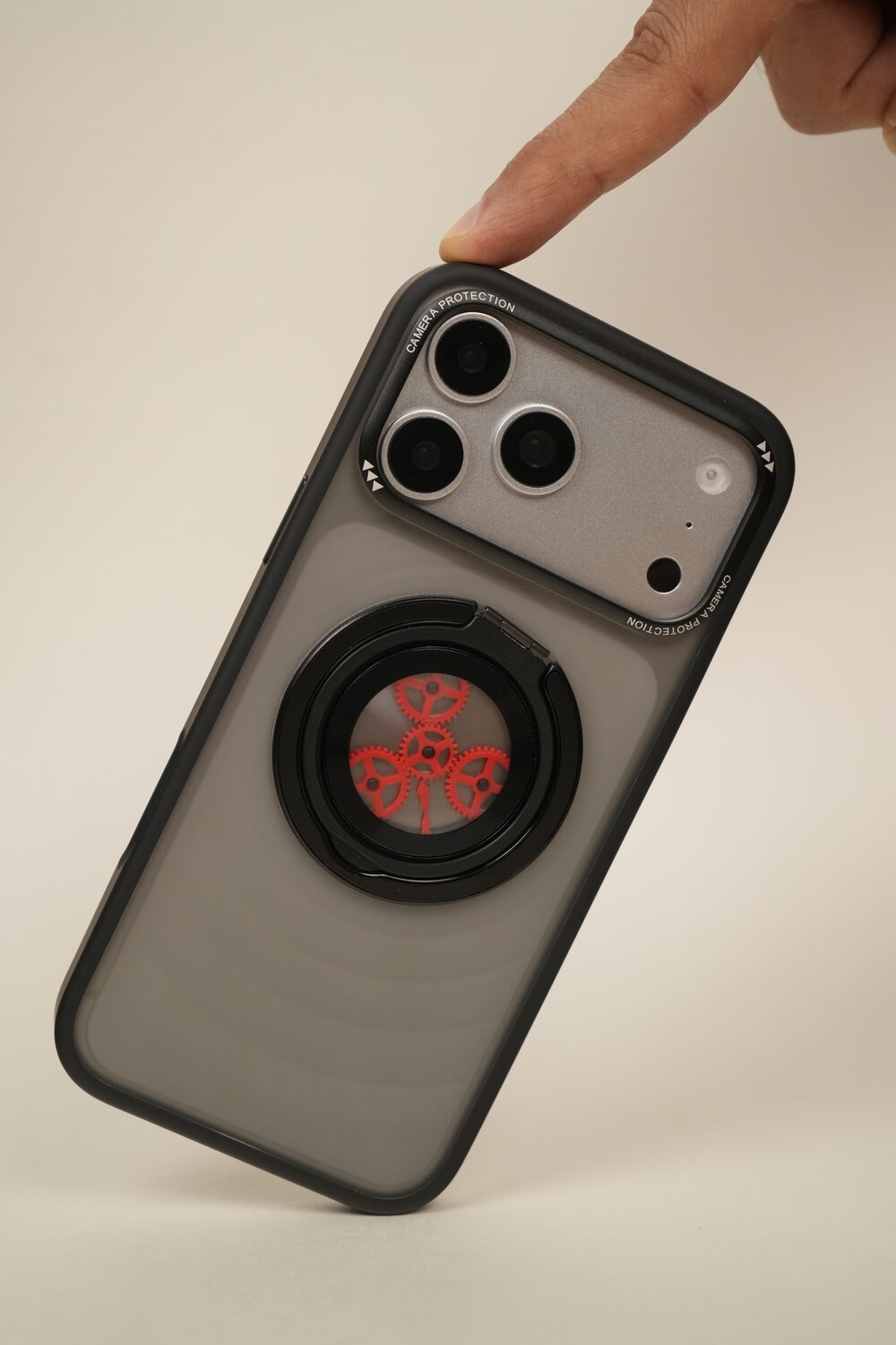 iPhone 17 Pro Max  Frosted MagSafe Case with Mechanical Gear 360° Rotating Ring Stand | Camera Protection