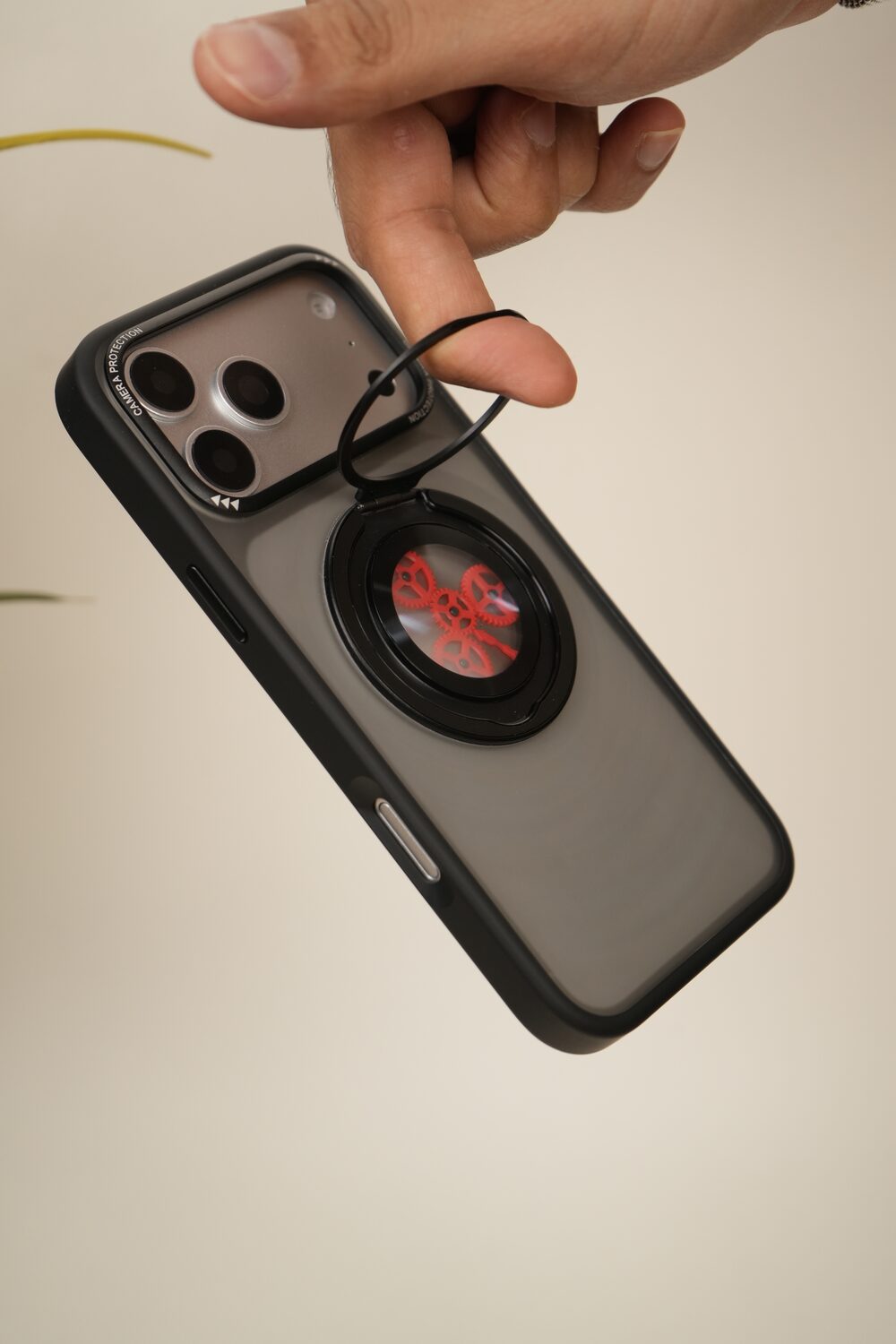iPhone 17 Pro Max  Frosted MagSafe Case with Mechanical Gear 360° Rotating Ring Stand | Camera Protection