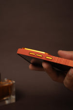 Samsung Galaxy S26 Ultra Carbon Texture Case with Gold Camera Ring — Terracotta Orange