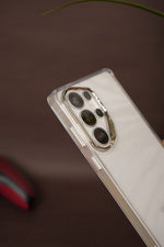 Samsung Galaxy S26 Ultra Clear Case – Gold Camera Frame (Transparent)